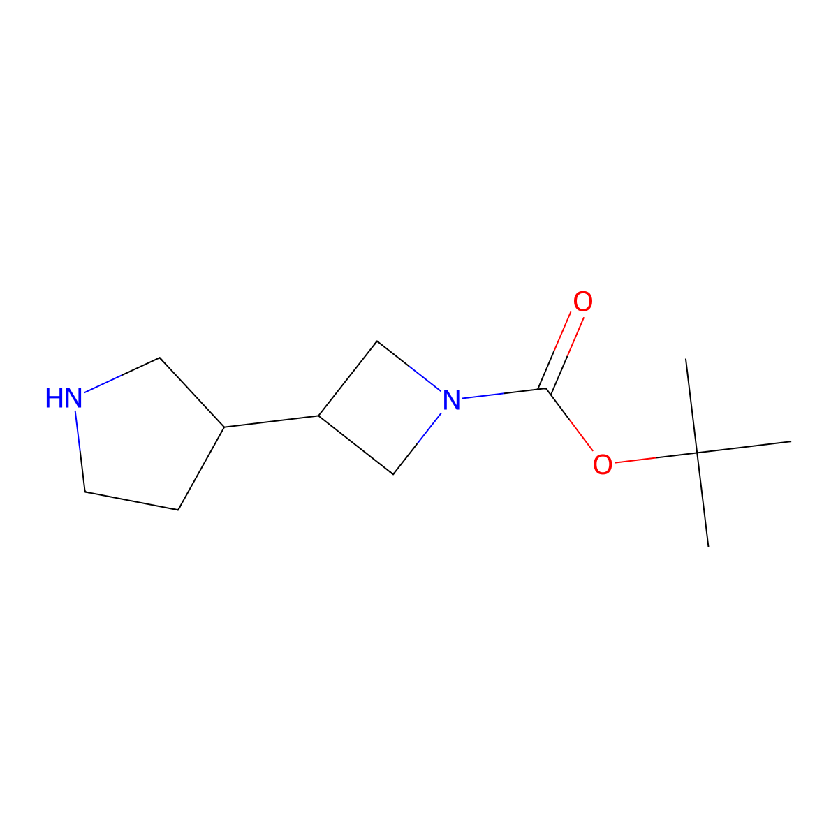 Tert-butyl 3-(pyrrolidin-3-yl)azetidine-1-carboxylate molecular structure, CAS 1251019-03-0