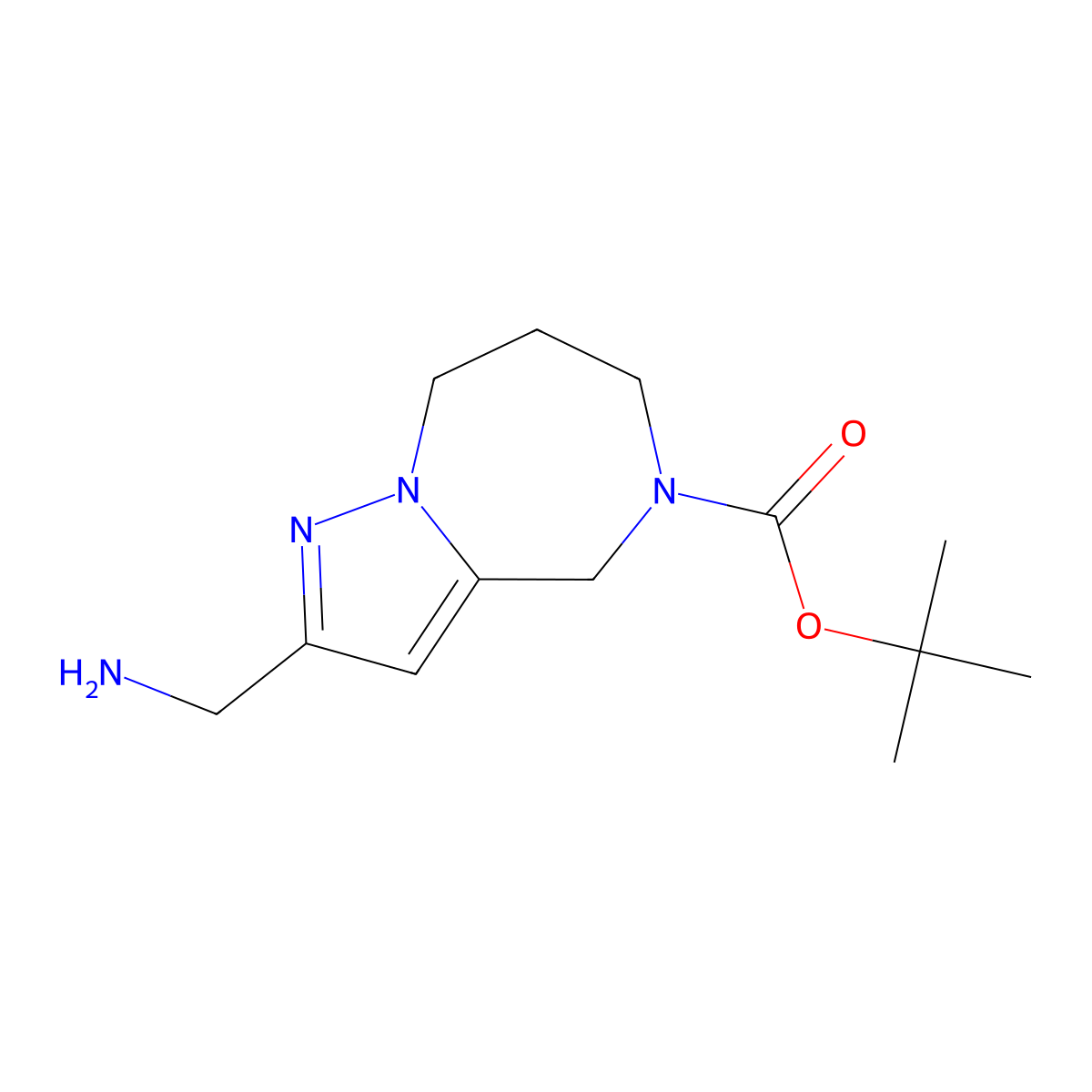 tert-butyl 2-(aminomethyl)-7,8-dihydro-4H-pyrazolo[1,5-a][1,4]diazepine-5(6H)-carboxylate molecular structure, CAS 1251020-36-6