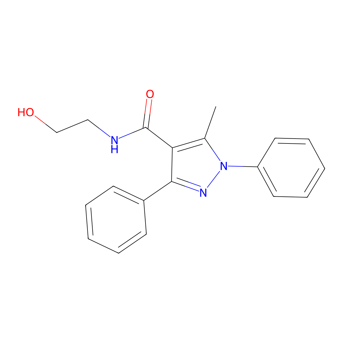 1H-Pyrazole-4-carboxamide, 1,3-diphenyl-N-(2-hydroxyethyl)-5-methyl- molecular structure, CAS 125103-42-6