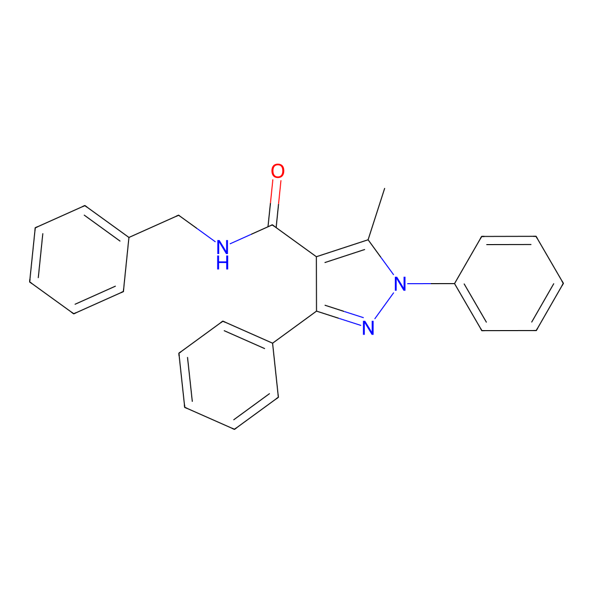 1H-Pyrazole-4-carboxamide, 1,3-diphenyl-5-methyl-N-(phenylmethyl)- molecular structure, CAS 125103-47-1