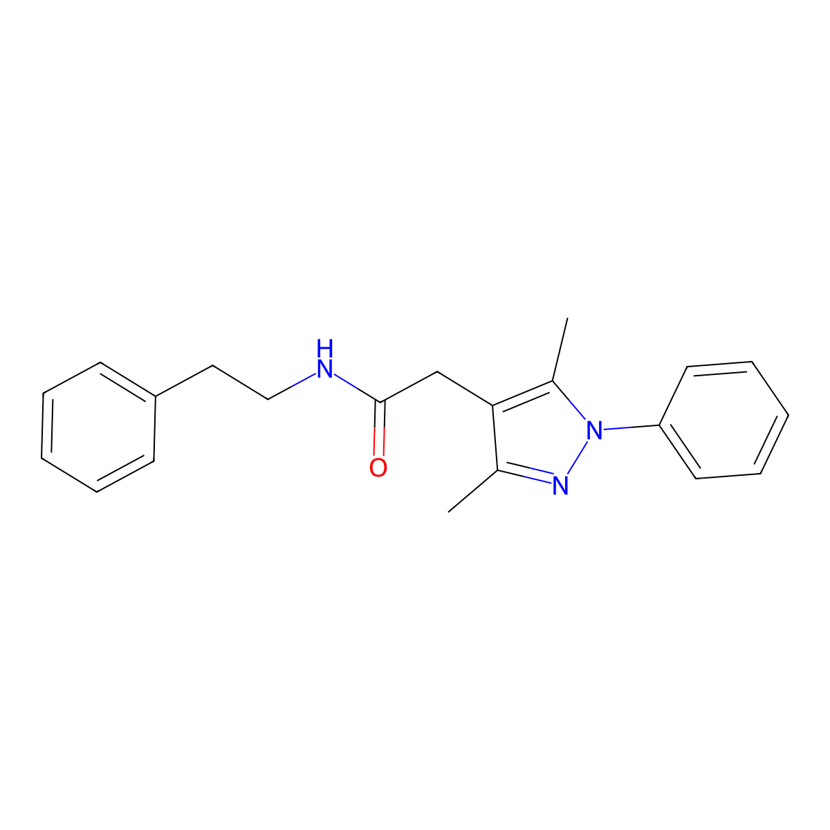 1H-Pyrazole-4-acetamide, 3,5-dimethyl-1-phenyl-N-(2-phenylethyl)- molecular structure, CAS 125103-58-4