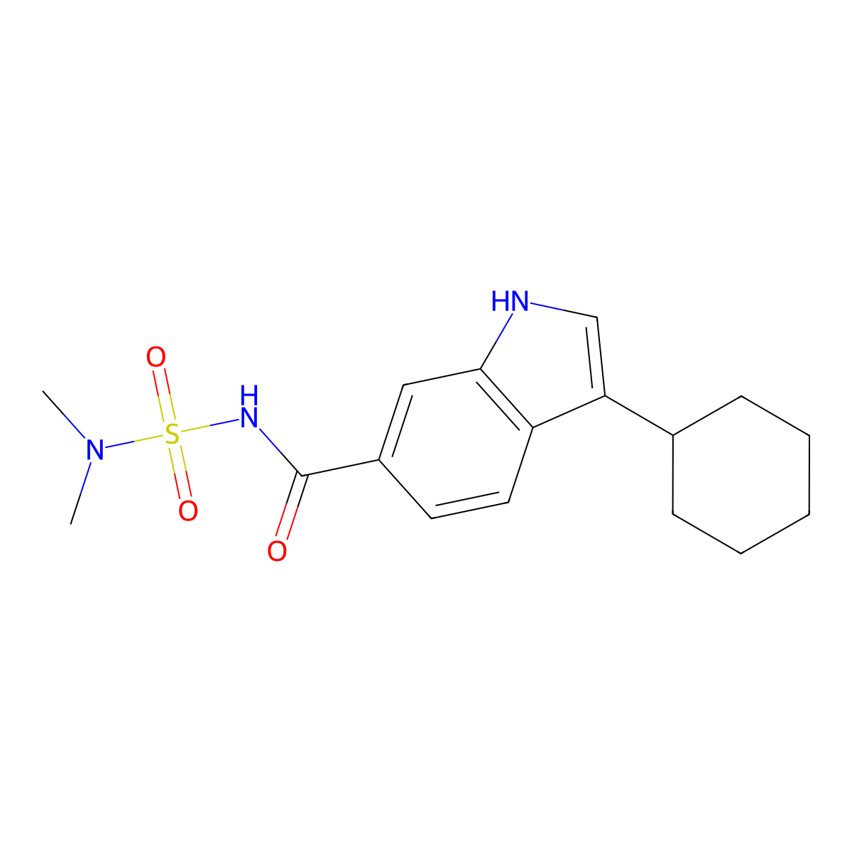 3-cyclohexyl-N-(dimethylsulfamoyl)-1H-indole-6-carboxamide molecular structure, CAS 1251033-29-0
