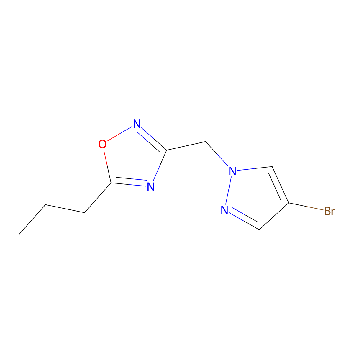 3-[(4-bromo-1H-pyrazol-1-yl)methyl]-5-propyl-1,2,4-oxadiazole molecular structure, CAS 1251048-76-6