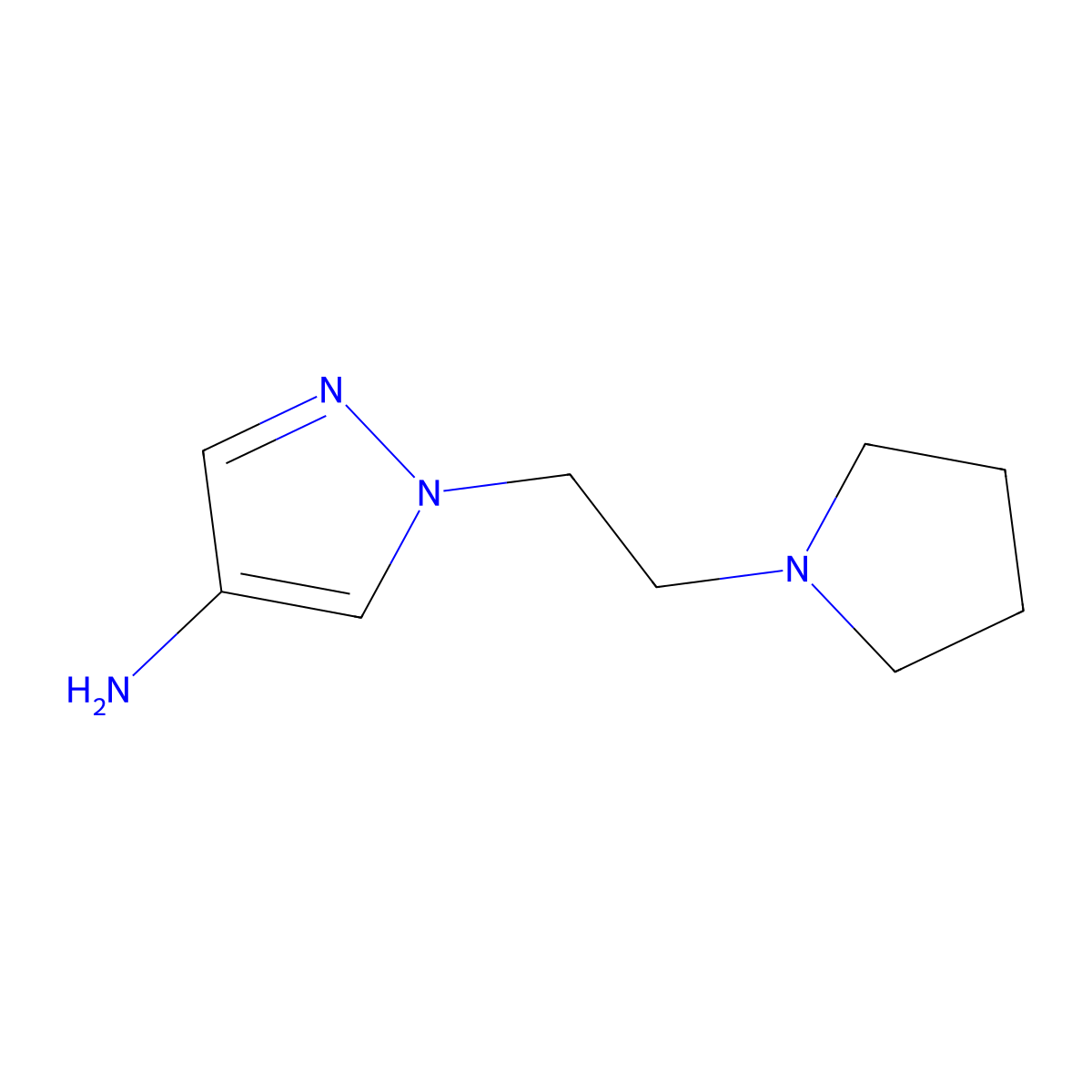 1-(2-(pyrrolidin-1-yl)ethyl)-1H-pyrazol-4-amine molecular structure, CAS 1251062-56-2