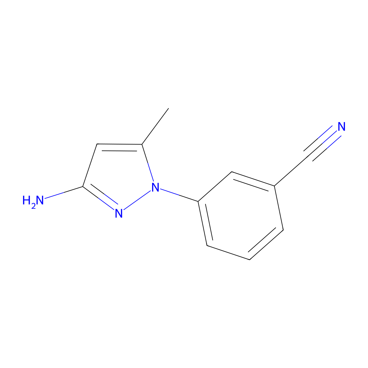 3-(3-amino-5-methyl-1H-pyrazol-1-yl)benzonitrile molecular structure, CAS 1251076-29-5