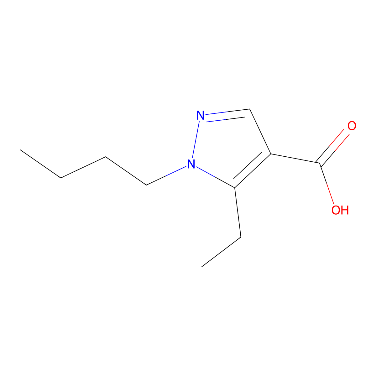 1-butyl-5-ethyl-1H-pyrazole-4-carboxylic acid molecular structure, CAS 1251088-26-2