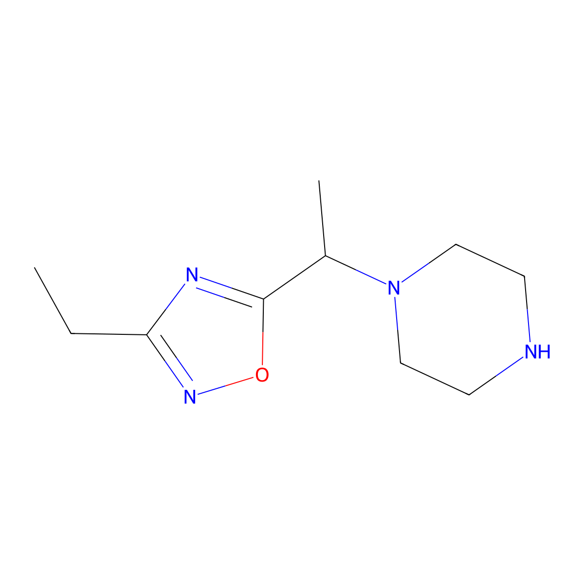 1-[1-(3-Ethyl-1,2,4-oxadiazol-5-yl)ethyl]piperazine molecular structure, CAS 1251101-02-6