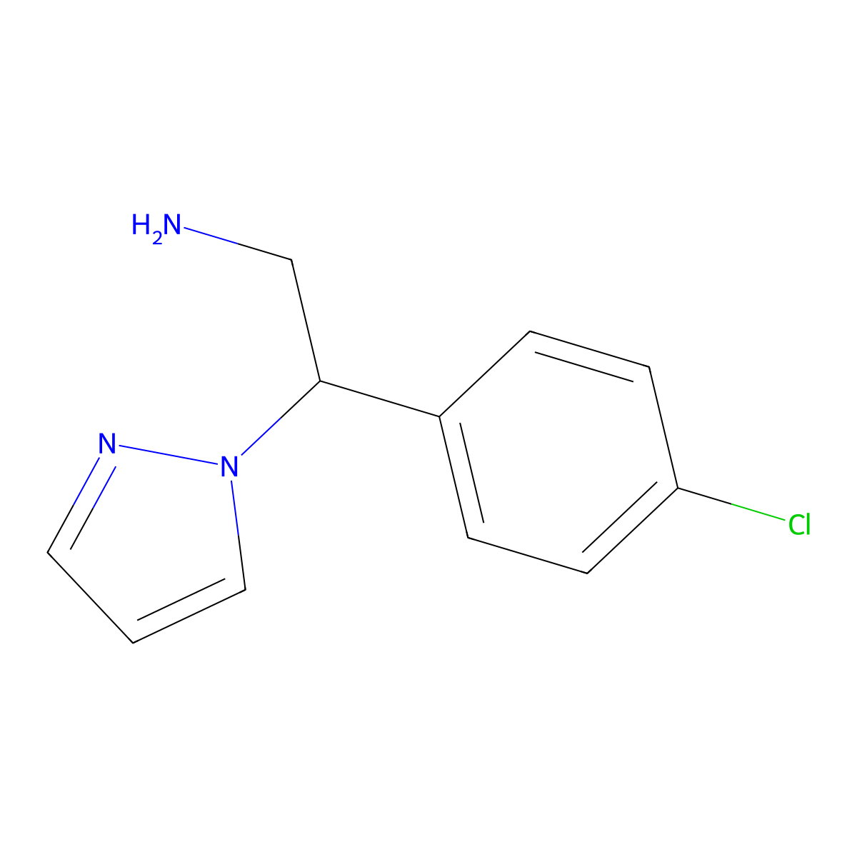 2-(4-chlorophenyl)-2-(1H-pyrazol-1-yl)ethan-1-amine molecular structure, CAS 1251104-96-7