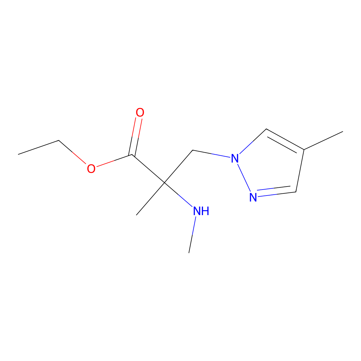 Ethyl 2-methyl-3-(4-methyl-1h-pyrazol-1-yl)-2-(methylamino)propanoate molecular structure, CAS 1251137-34-4