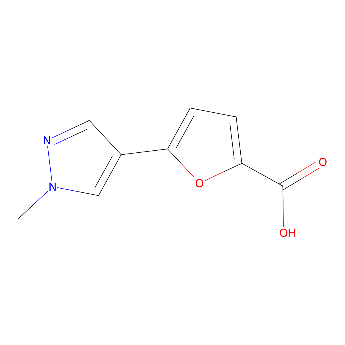 5-(1-methyl-1H-pyrazol-4-yl)furan-2-carboxylic acid molecular structure, CAS 1251141-02-2
