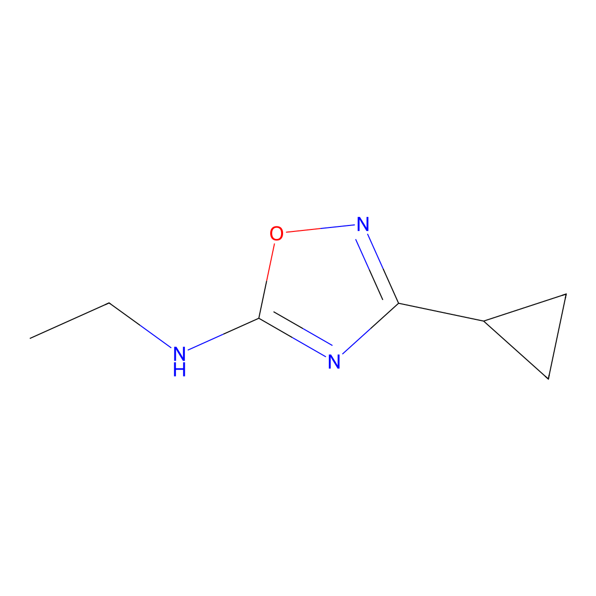 3-cyclopropyl-N-ethyl-1,2,4-oxadiazol-5-amine molecular structure, CAS 1251144-34-9