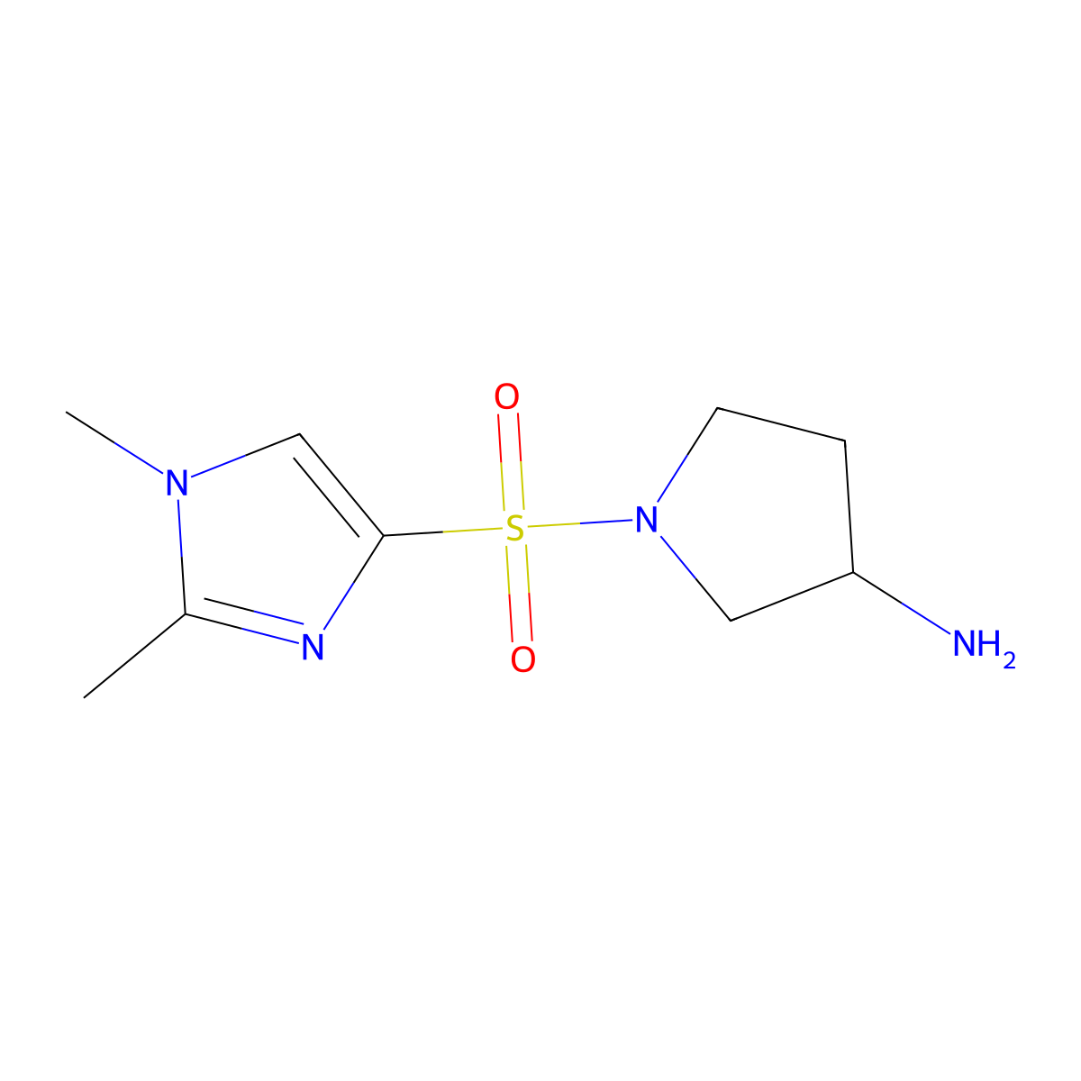 1-((1,2-Dimethyl-1H-imidazol-4-yl)sulfonyl)pyrrolidin-3-amine molecular structure, CAS 1251151-93-5