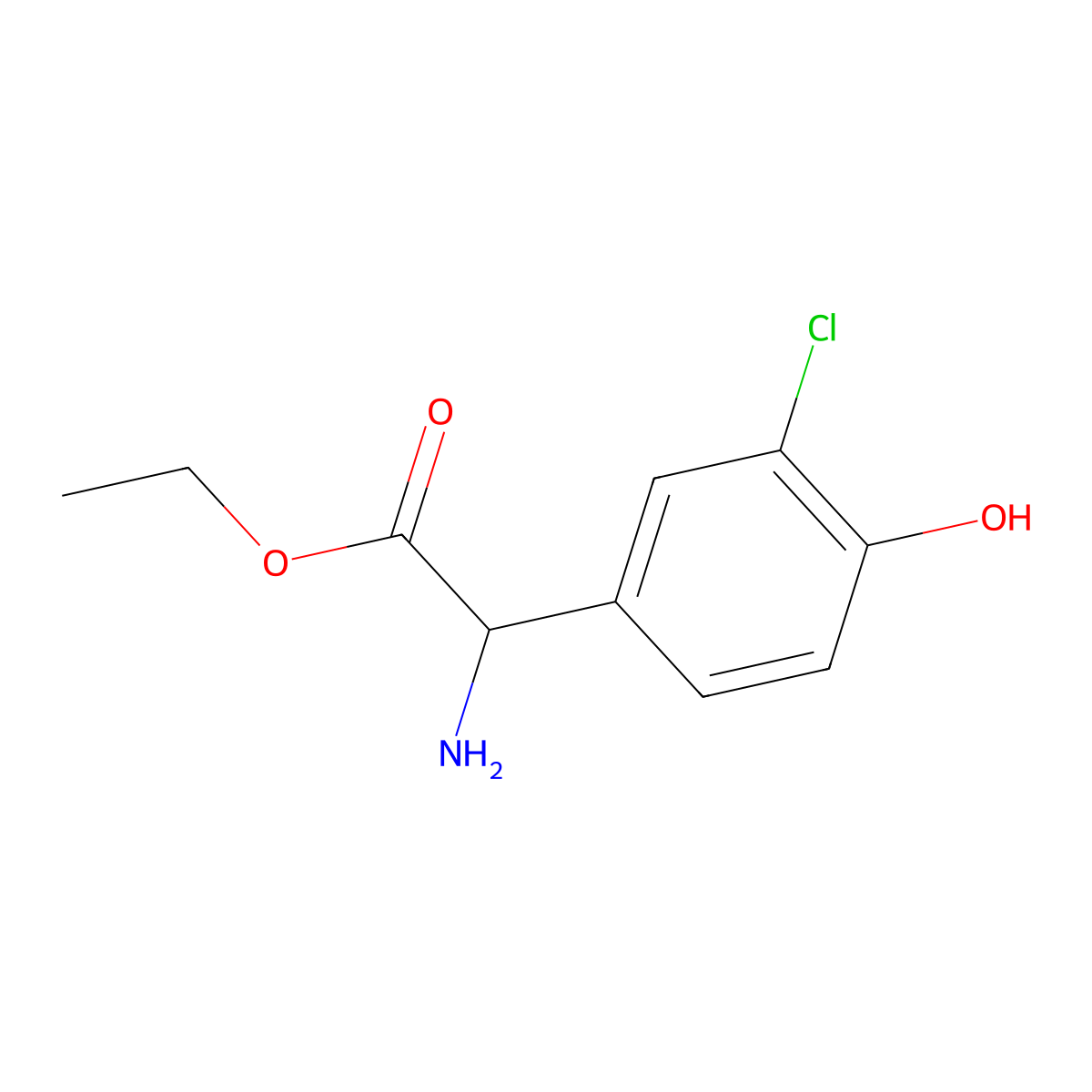 Ethyl 2-amino-2-(3-chloro-4-hydroxyphenyl)acetate molecular structure, CAS 1251155-24-4