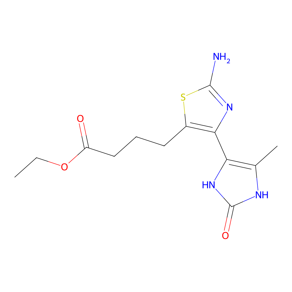 ethyl 4-[2-amino-4-(5-methyl-2-oxo-2,3-dihydro-1H-imidazol-4-yl)-1,3-thiazol-5-yl]butanoate molecular structure, CAS 125119-72-4