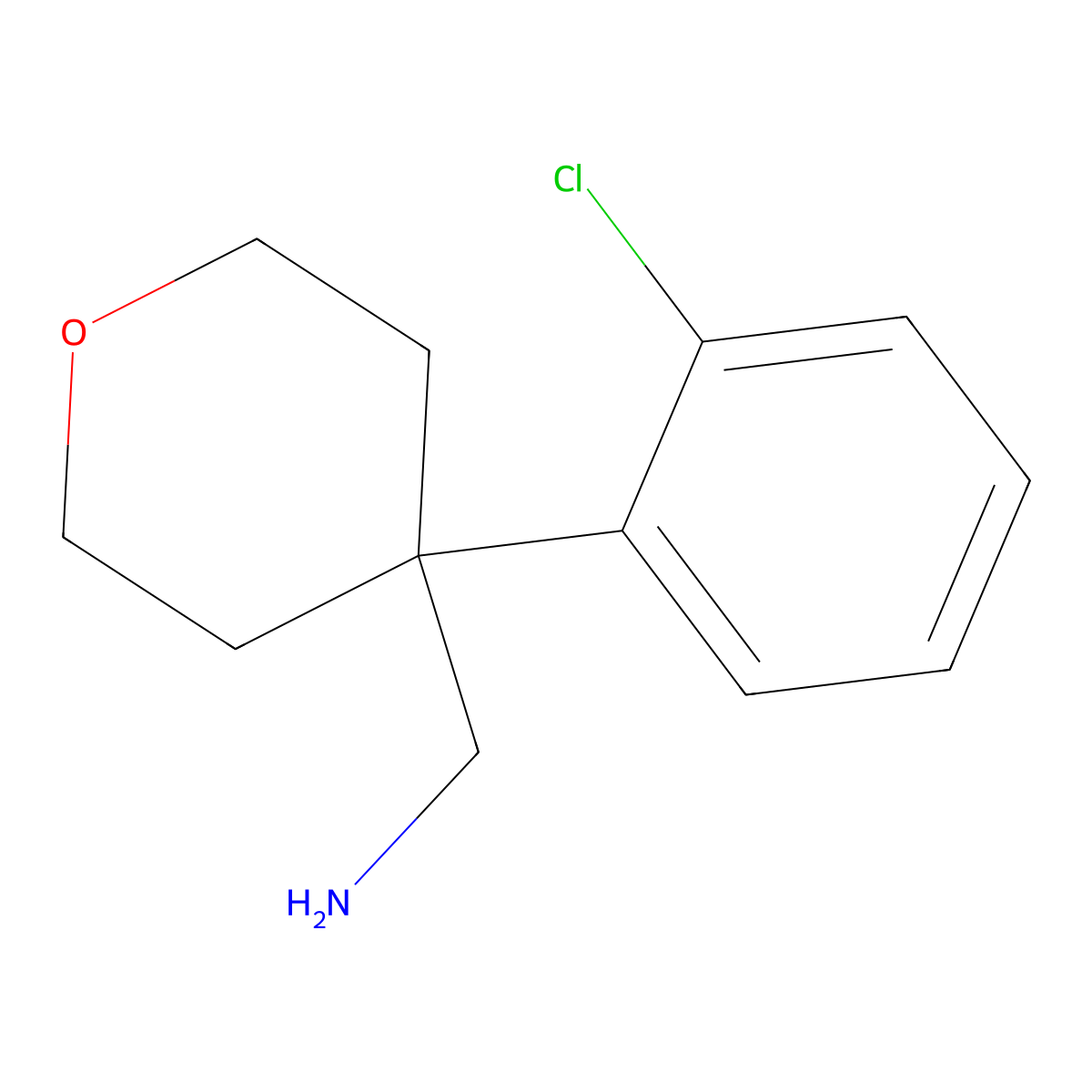 (4-(2-chlorophenyl)tetrahydro-2H-pyran-4-yl)methanamine molecular structure, CAS 1251211-02-5