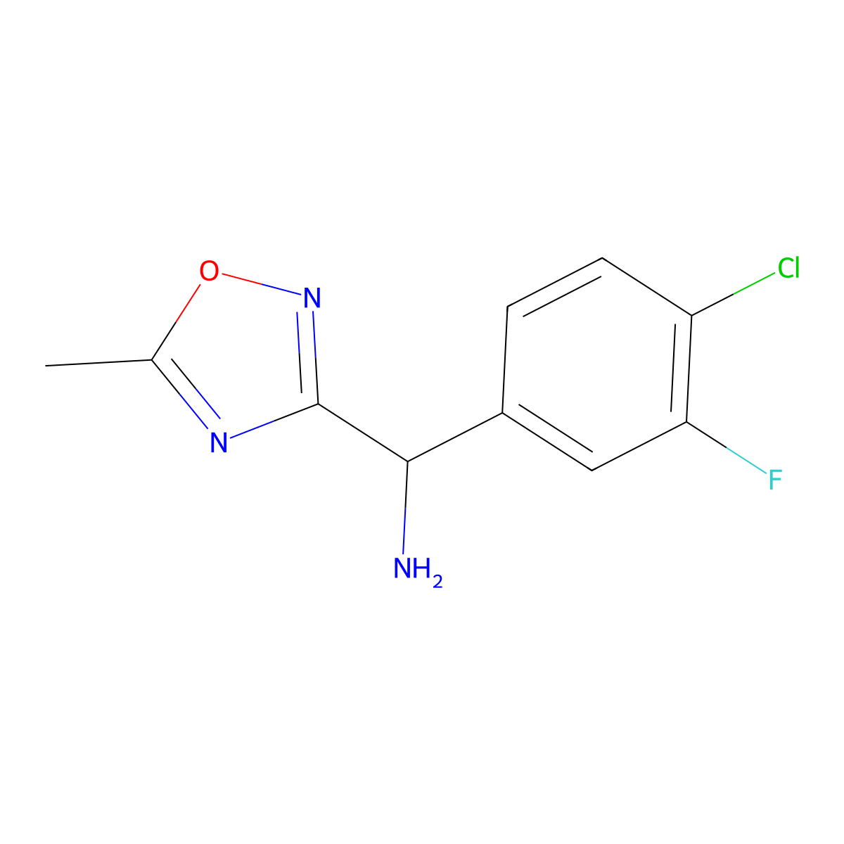 (4-Chloro-3-fluorophenyl)(5-methyl-1,2,4-oxadiazol-3-yl)methanamine molecular structure, CAS 1251211-31-0