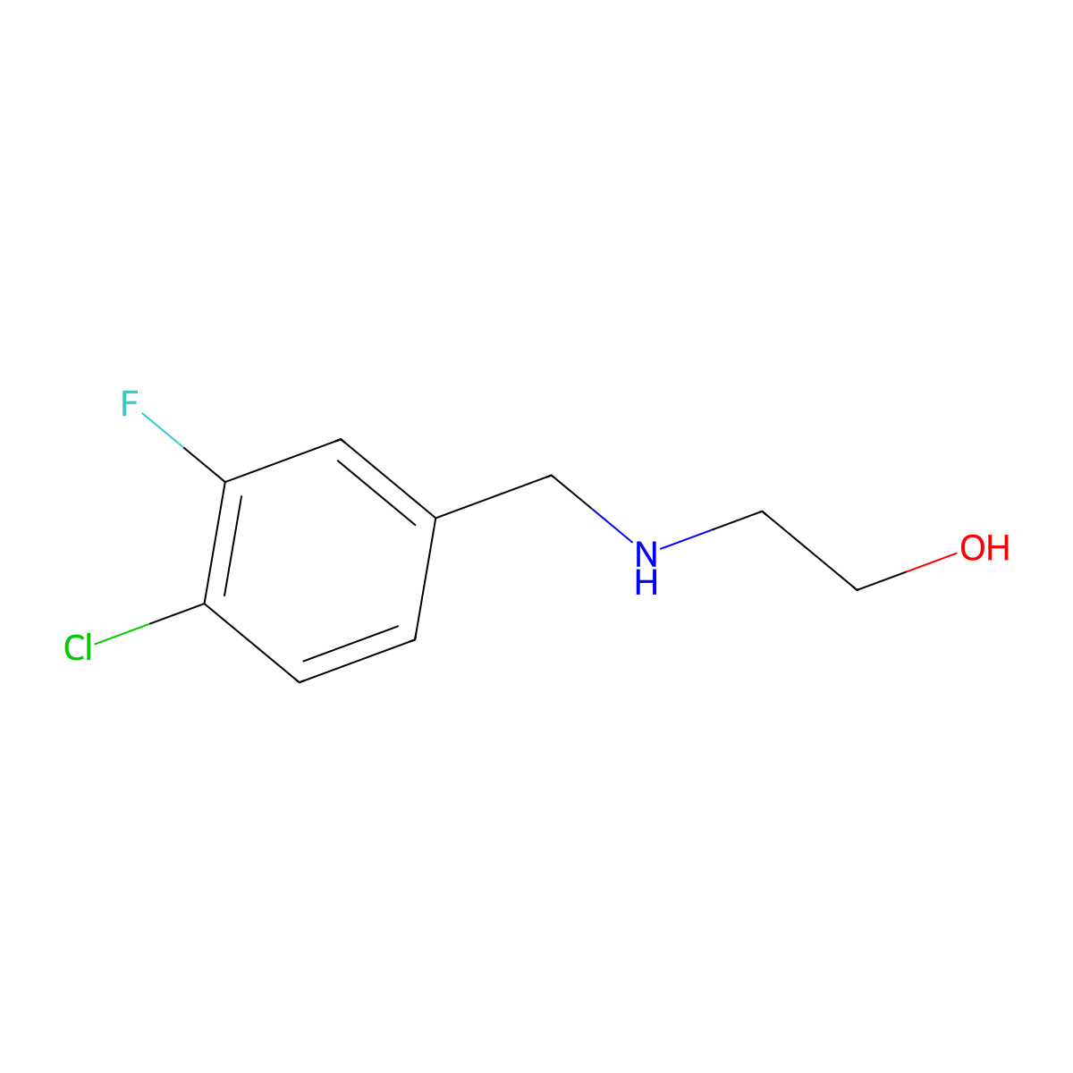 2-{[(4-Chloro-3-fluorophenyl)methyl]amino}ethan-1-ol molecular structure, CAS 1251212-81-3