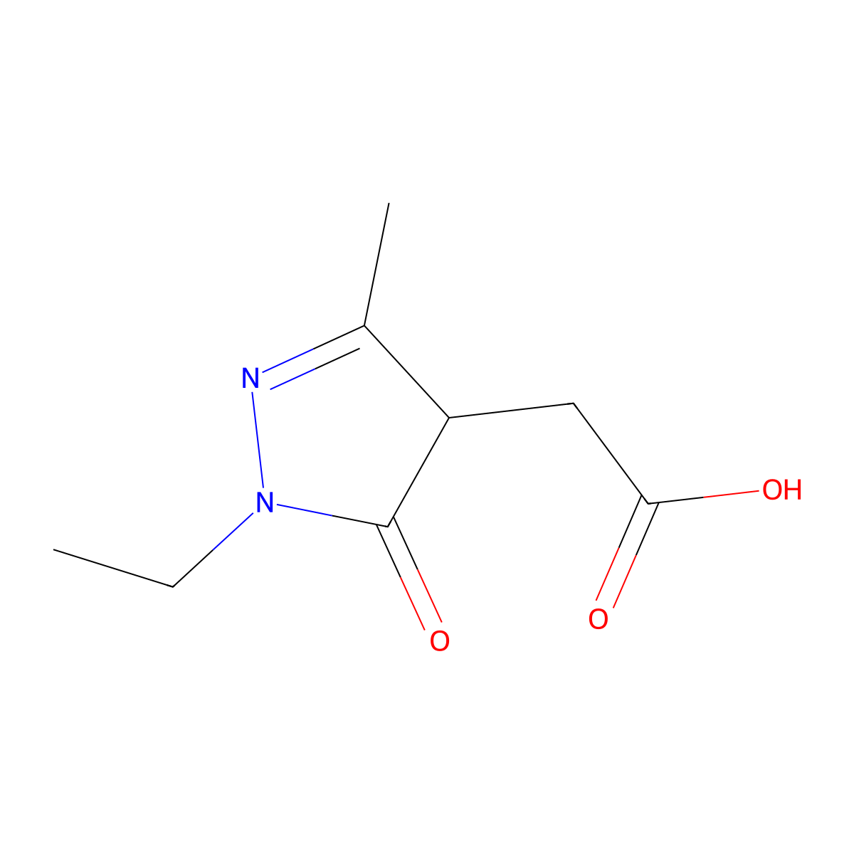 2-(1-ethyl-3-methyl-5-oxo-4,5-dihydro-1H-pyrazol-4-yl)aceticacid molecular structure, CAS 1251213-39-4
