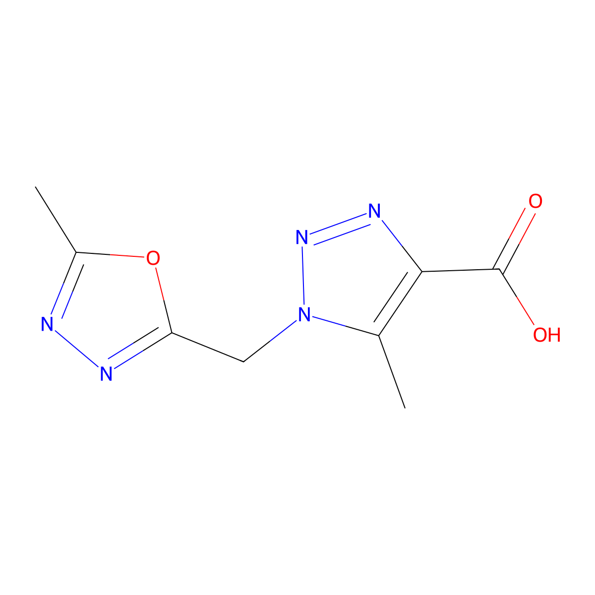 5-methyl-1-[(5-methyl-1,3,4-oxadiazol-2-yl)methyl]-1H-1,2,3-triazole-4-carboxylic acid molecular structure, CAS 1251228-33-7