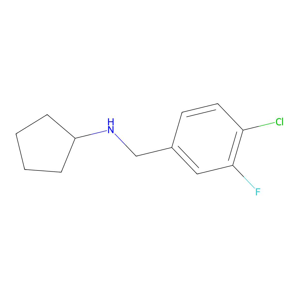 N-[(4-chloro-3-fluorophenyl)methyl]cyclopentanamine molecular structure, CAS 1251234-94-2