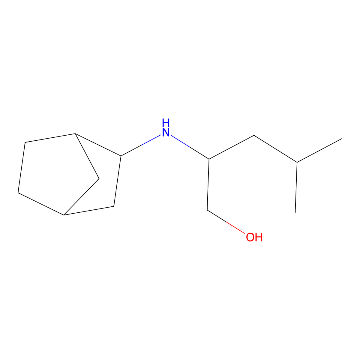 2-({Bicyclo[2.2.1]heptan-2-yl}amino)-4-methylpentan-1-ol molecular structure, CAS 1251244-27-5