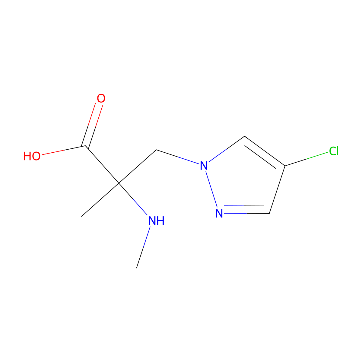 3-(4-Chloro-1h-pyrazol-1-yl)-2-methyl-2-(methylamino)propanoic acid molecular structure, CAS 1251244-35-5