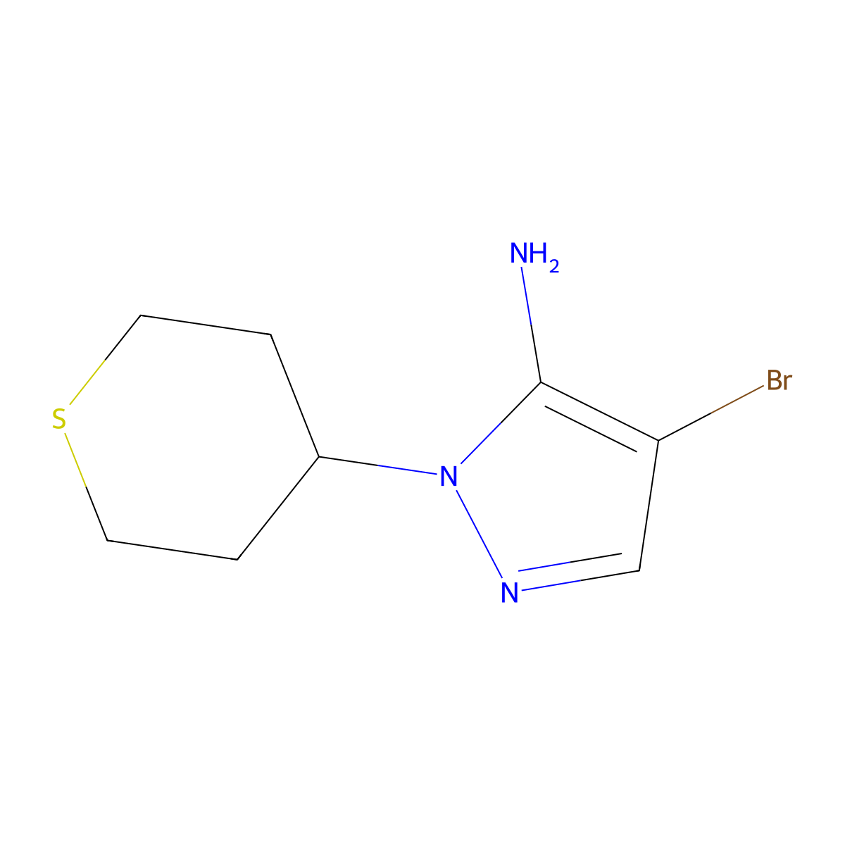 4-bromo-1-(thian-4-yl)-1H-pyrazol-5-amine molecular structure, CAS 1251251-59-8