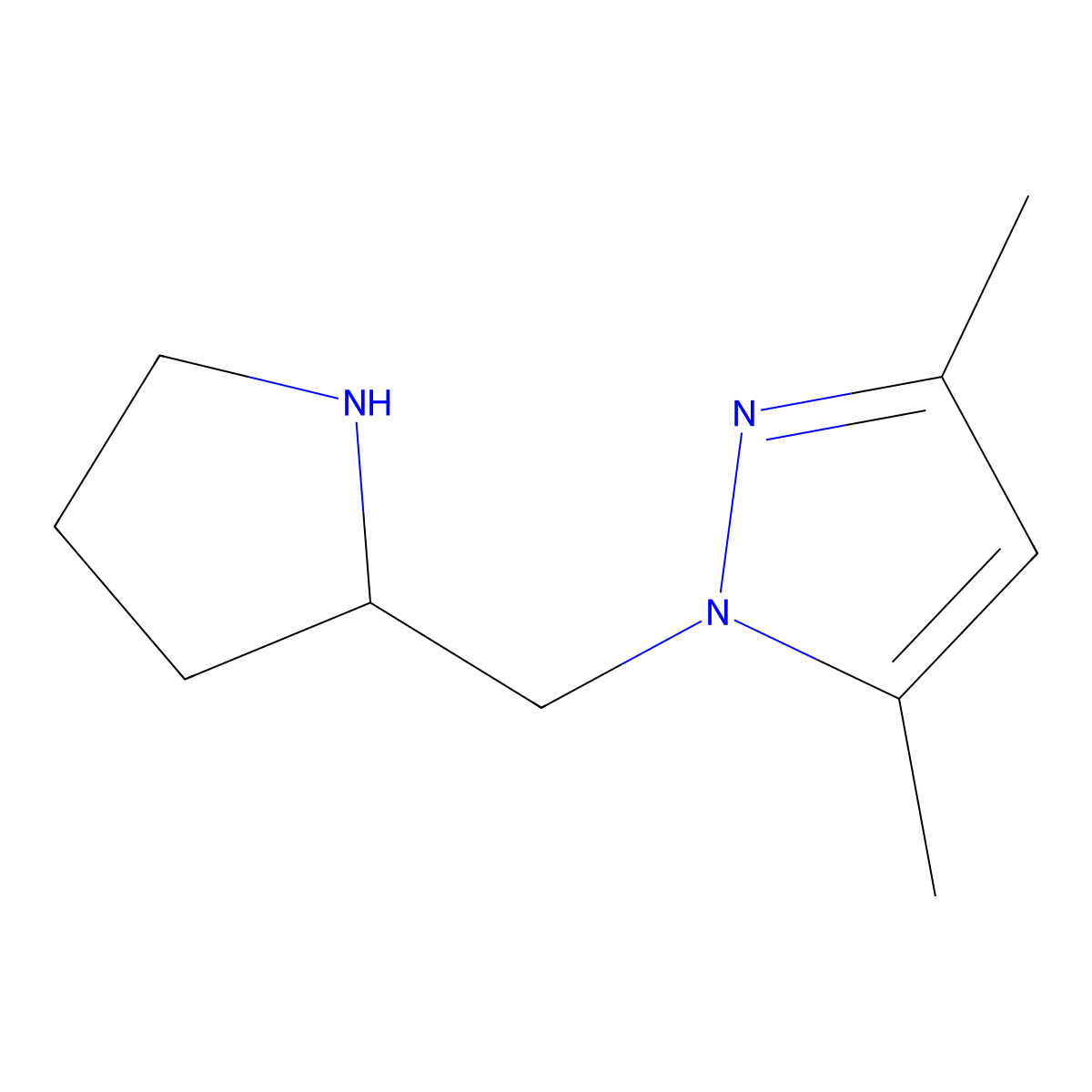 3,5-dimethyl-1-(pyrrolidin-2-ylmethyl)-1H-pyrazole molecular structure, CAS 1251253-98-1
