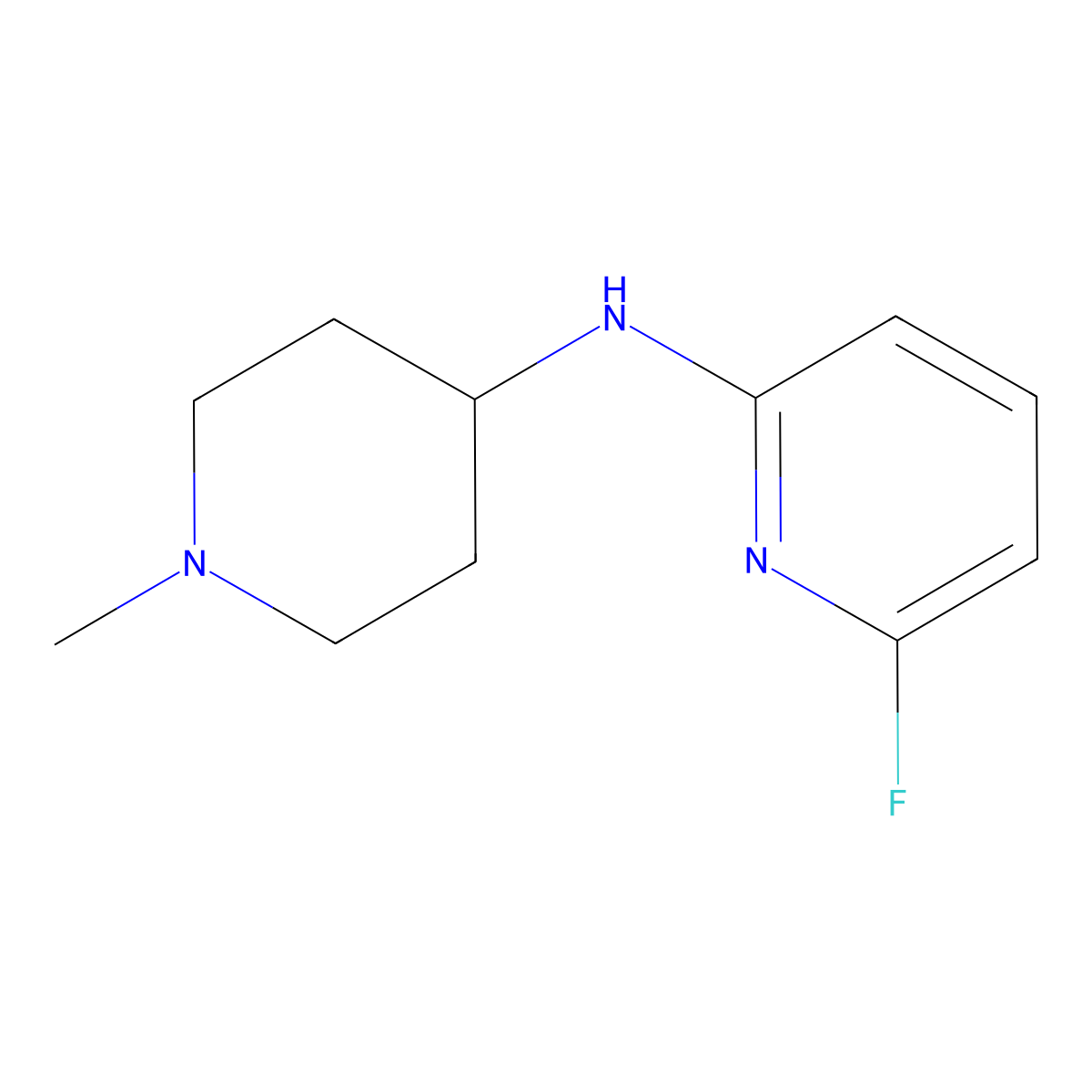 6-fluoro-N-(1-methylpiperidin-4-yl)pyridin-2-amine molecular structure, CAS 1251266-78-0