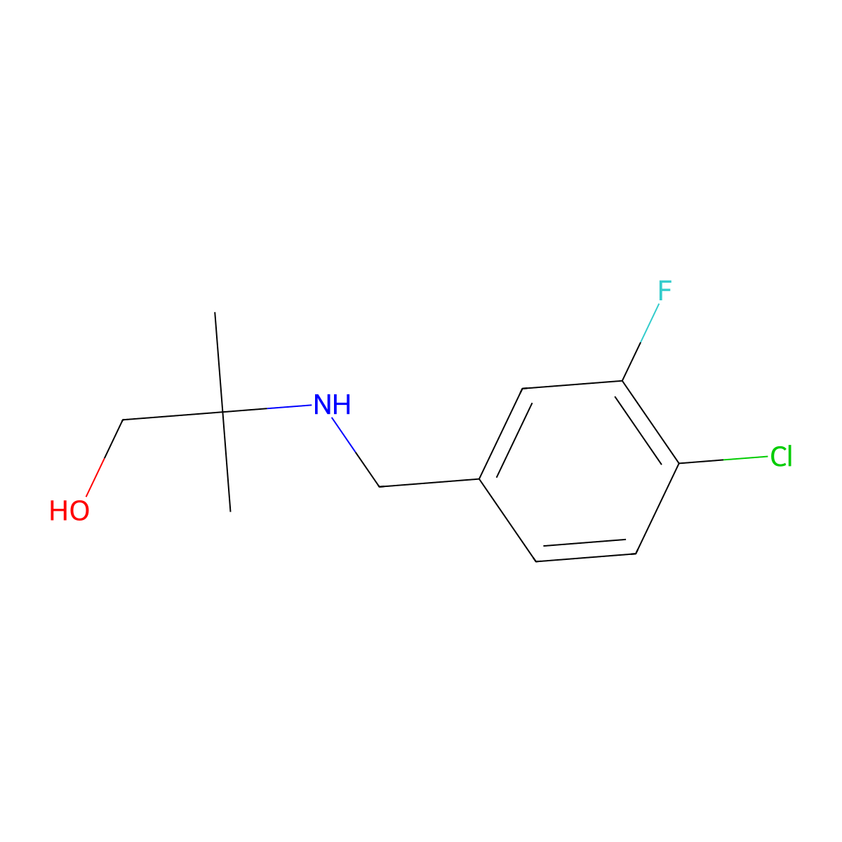2-{[(4-Chloro-3-fluorophenyl)methyl]amino}-2-methylpropan-1-ol molecular structure, CAS 1251268-33-3