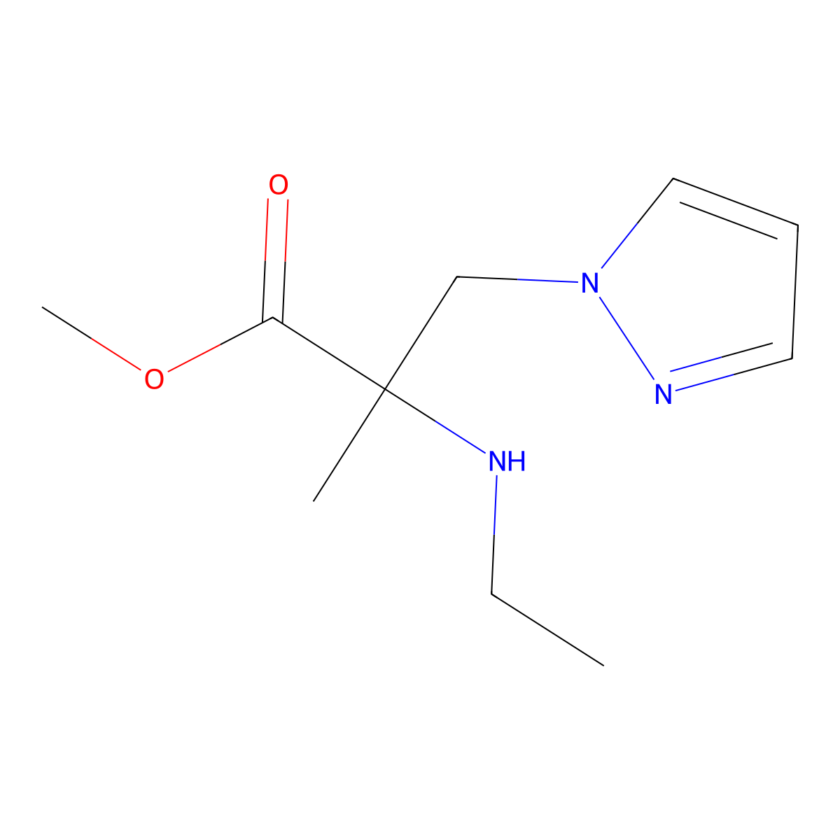 Methyl 2-(ethylamino)-2-methyl-3-(1h-pyrazol-1-yl)propanoate molecular structure, CAS 1251270-84-4