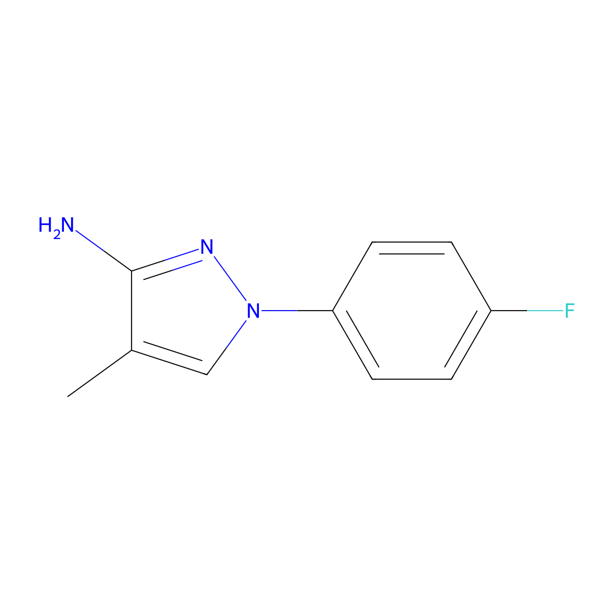 1-(4-fluorophenyl)-4-methyl-1H-pyrazol-3-amine molecular structure, CAS 1251278-62-2
