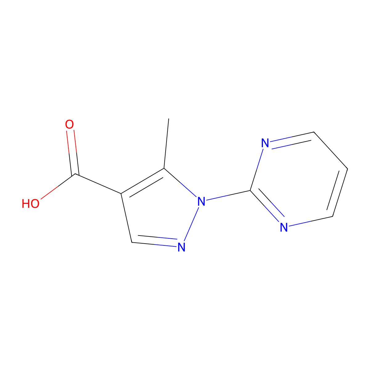 5-methyl-1-(pyrimidin-2-yl)-1H-pyrazole-4-carboxylic acid molecular structure, CAS 1251297-07-0