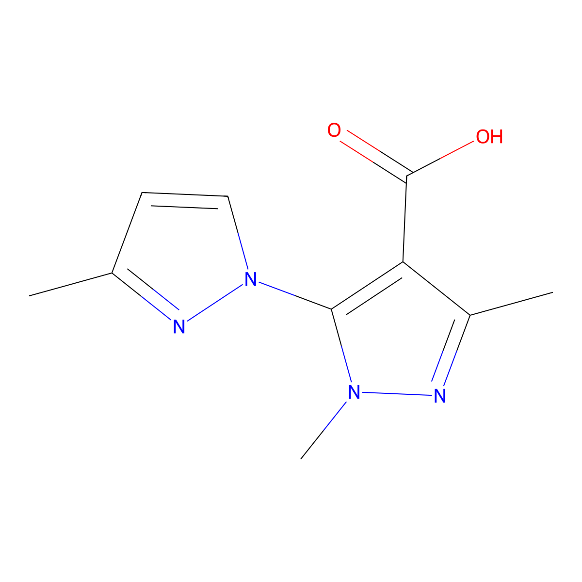1,3-dimethyl-5-(3-methyl-1H-pyrazol-1-yl)-1H-pyrazole-4-carboxylic acid molecular structure, CAS 1251301-46-8