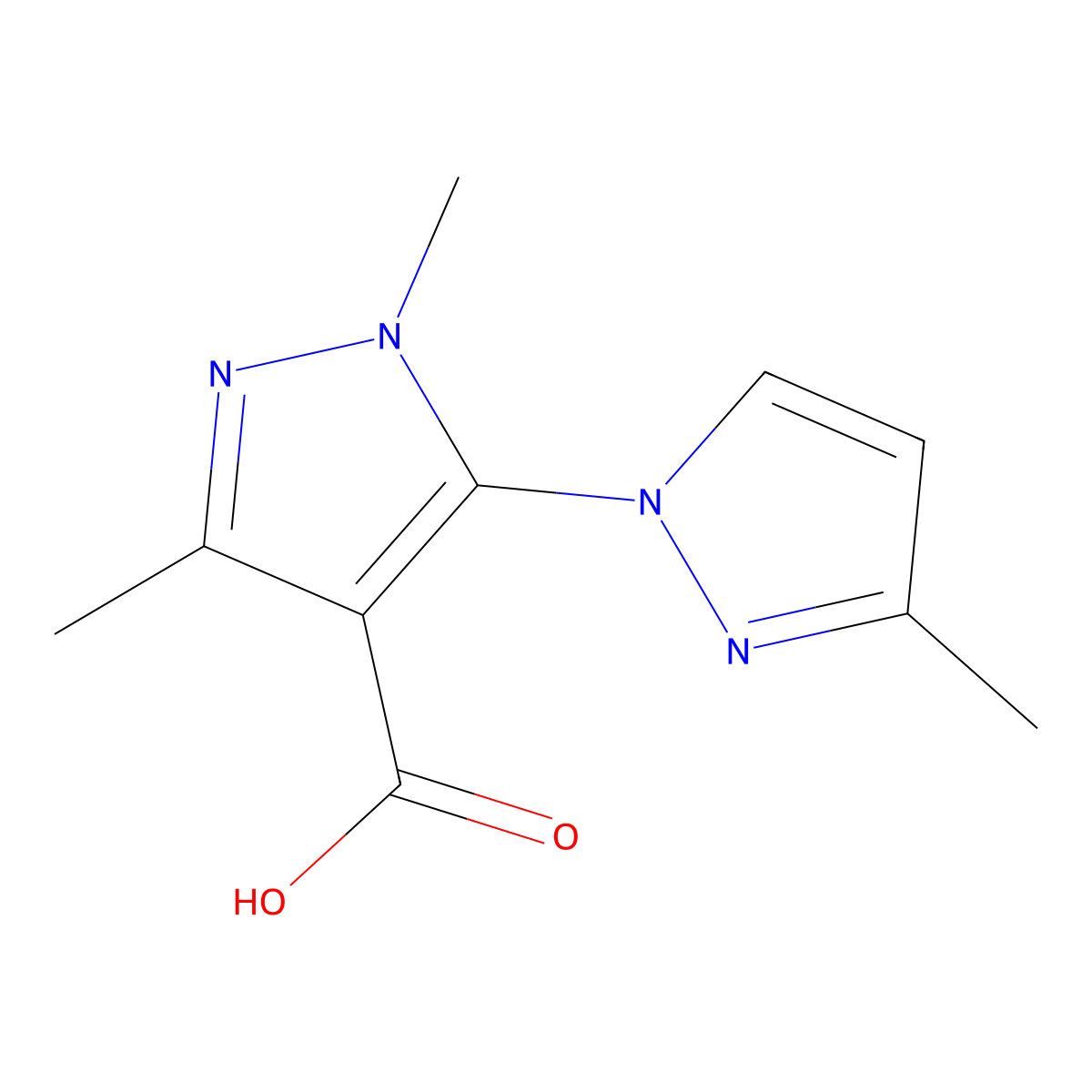 1,3-dimethyl-5-(3-methyl-1H-pyrazol-1-yl)-1H-pyrazole-4-carboxylic acid molecular structure, CAS 1251301-46-8