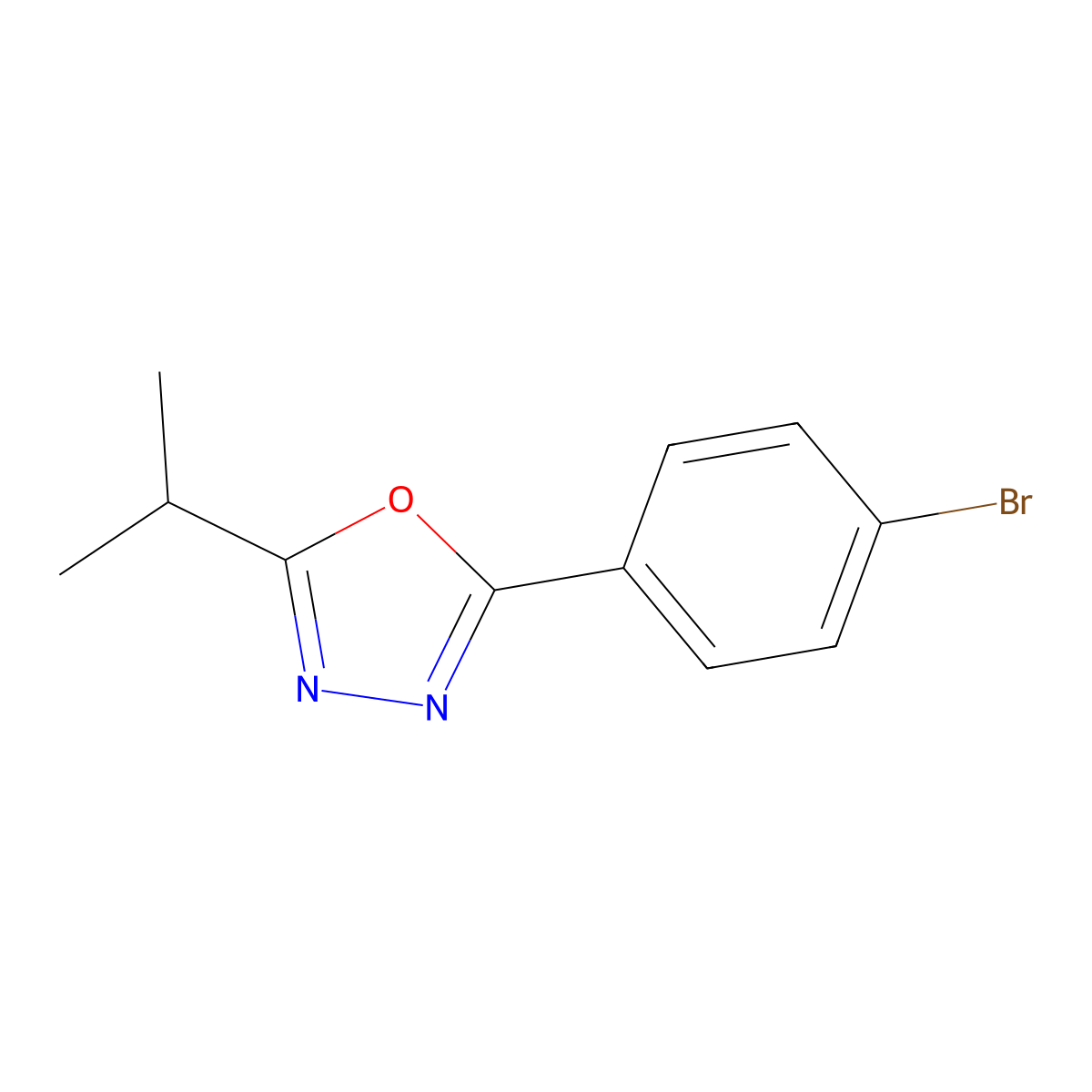 2-(4-Bromophenyl)-5-(propan-2-yl)-1,3,4-oxadiazole molecular structure, CAS 1251318-52-1