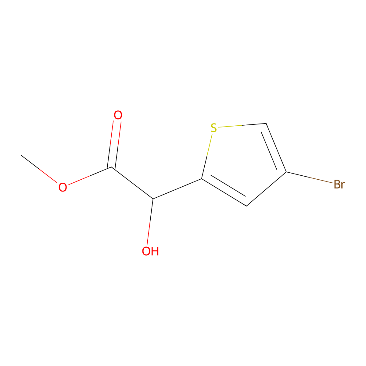 Methyl 2-(4-bromothiophen-2-yl)-2-hydroxyacetate molecular structure, CAS 1251321-23-9