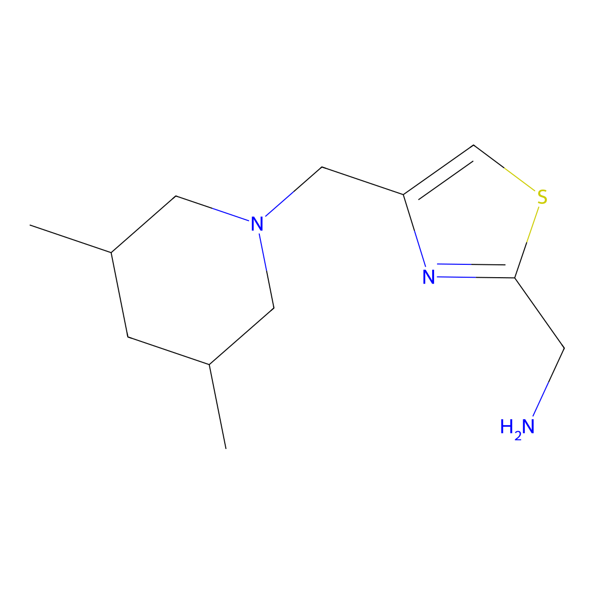 (4-((3,5-Dimethylpiperidin-1-yl)methyl)thiazol-2-yl)methanamine molecular structure, CAS 1251325-86-6