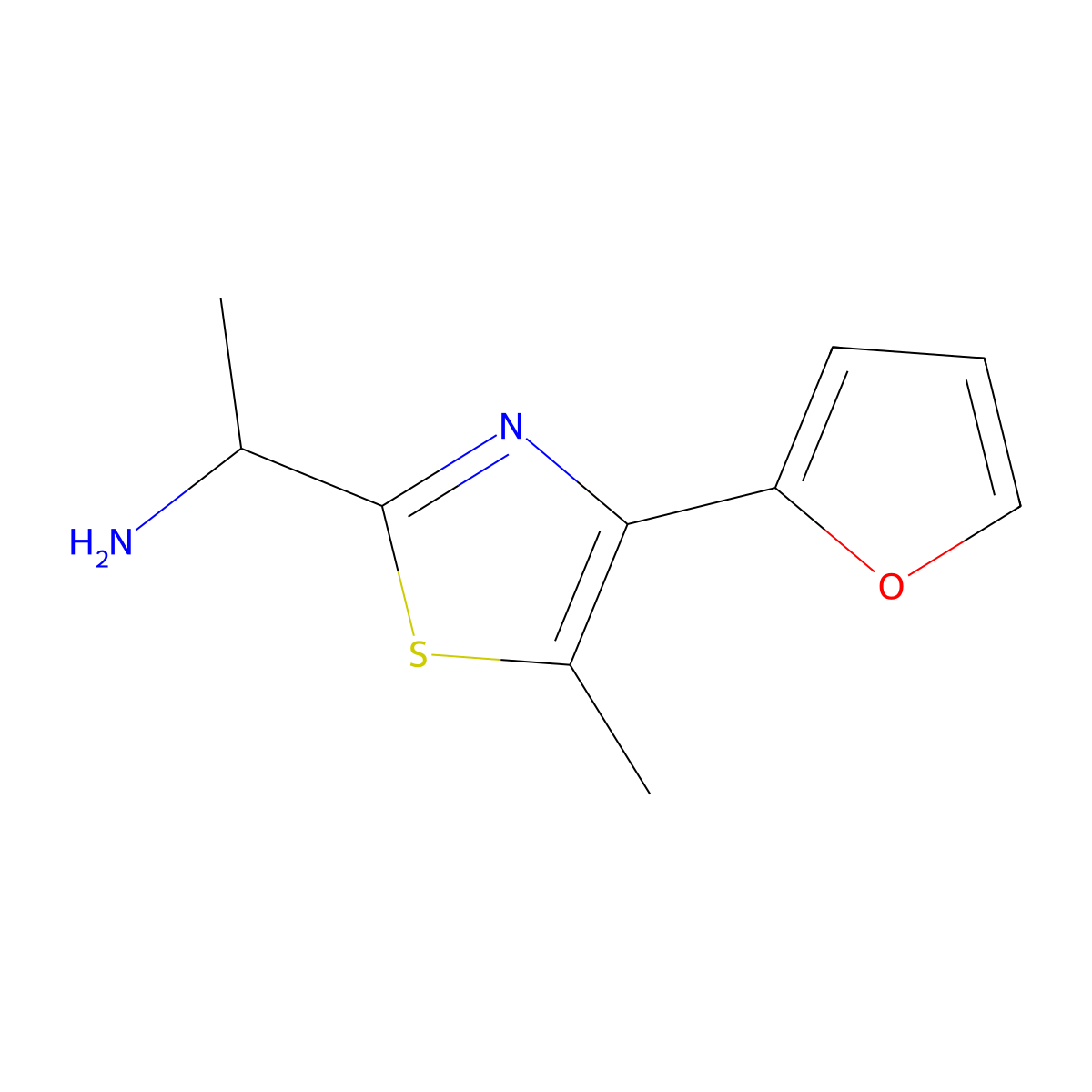 1-[4-(Furan-2-yl)-5-methyl-1,3-thiazol-2-yl]ethan-1-amine molecular structure, CAS 1251328-50-3