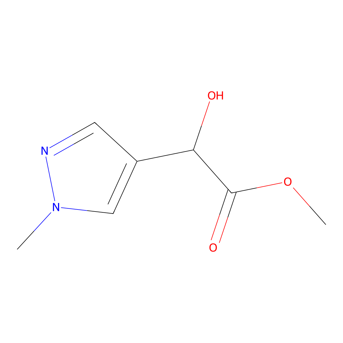 Methyl 2-hydroxy-2-(1-methyl-1H-pyrazol-4-yl)acetate molecular structure, CAS 1251328-64-9
