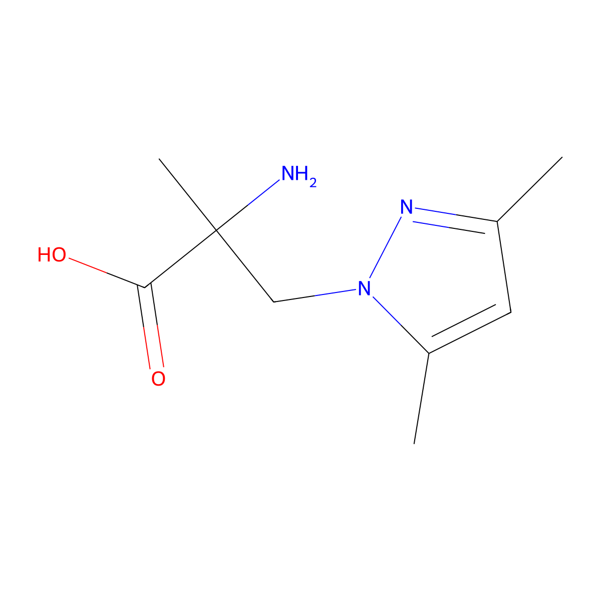 2-amino-3-(3,5-dimethyl-1H-pyrazol-1-yl)-2-methylpropanoic acid molecular structure, CAS 1251330-35-4