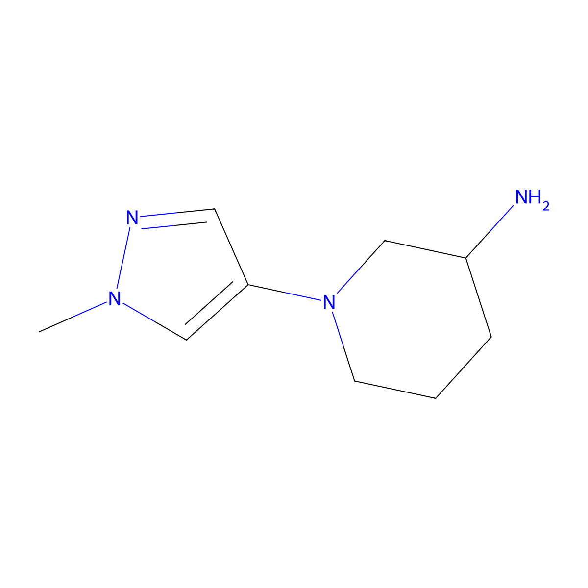 1-(1-methyl-1H-pyrazol-4-yl)piperidin-3-amine molecular structure, CAS 1251330-45-6