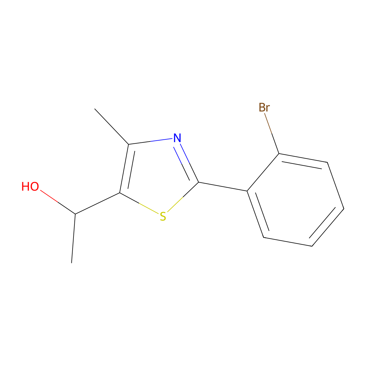 1-[2-(2-Bromophenyl)-4-methyl-1,3-thiazol-5-yl]ethan-1-ol molecular structure, CAS 1251342-65-0