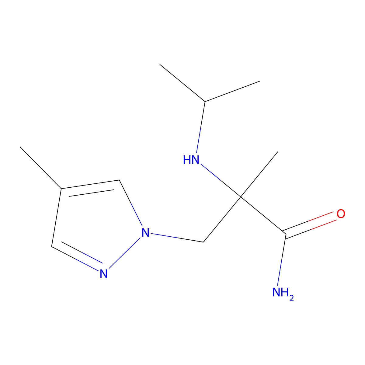 2-(Isopropylamino)-2-methyl-3-(4-methyl-1h-pyrazol-1-yl)propanamide molecular structure, CAS 1251343-45-9