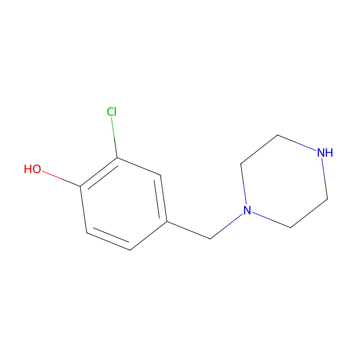 2-Chloro-4-(piperazin-1-ylmethyl)phenol molecular structure, CAS 1251358-67-4