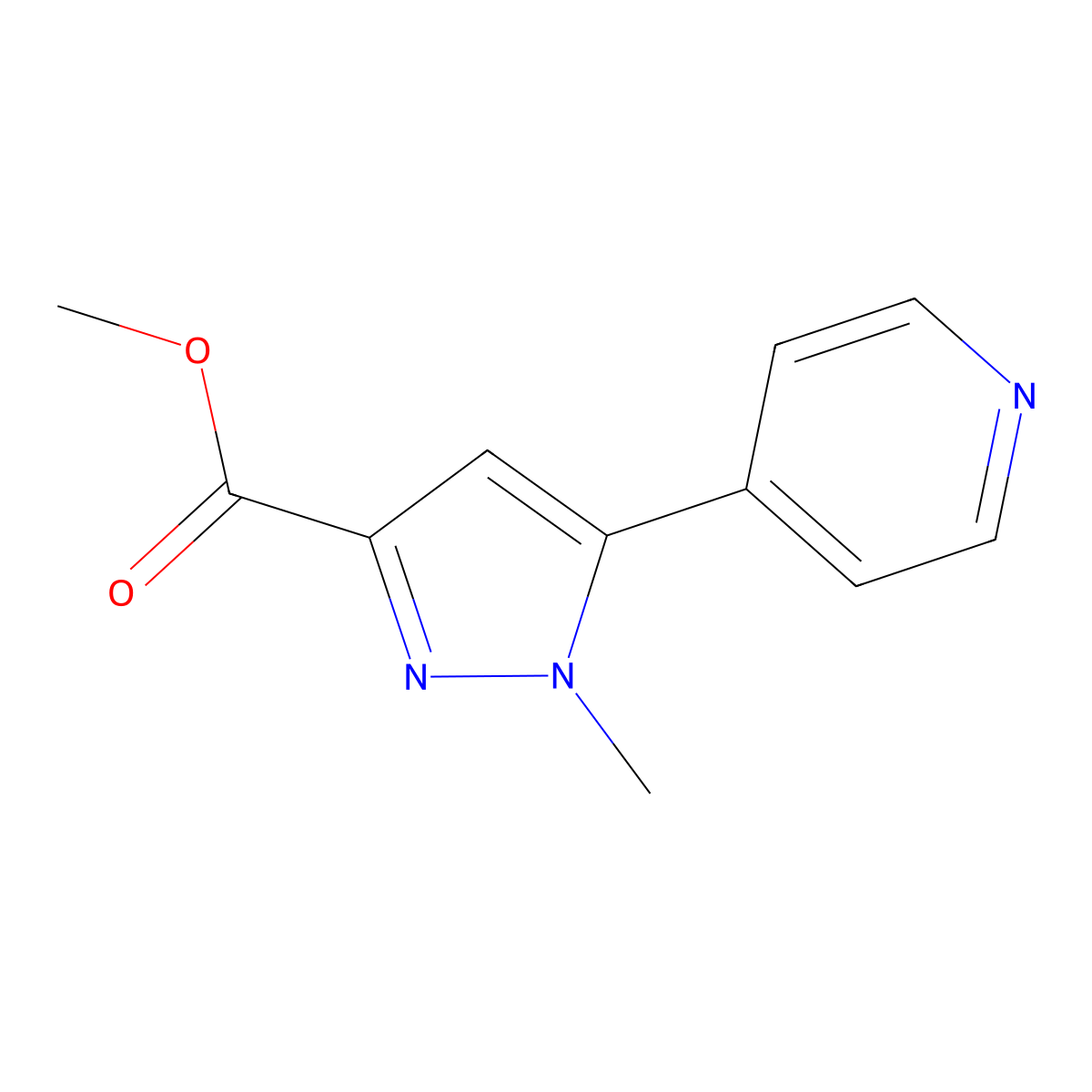 methyl 1-methyl-5-(pyridin-4-yl)-1H-pyrazole-3-carboxylate molecular structure, CAS 1251371-17-1