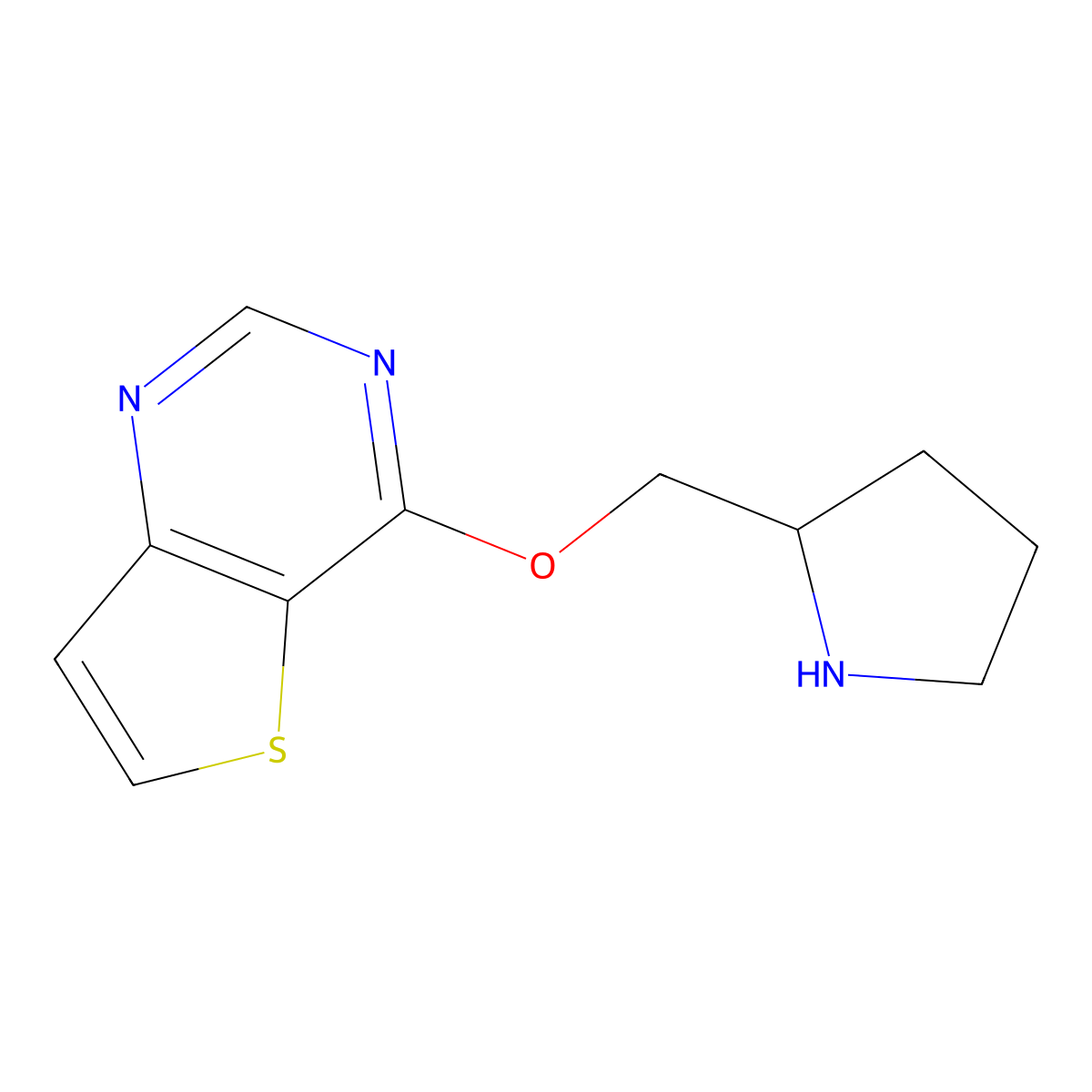 2-({Thieno[3,2-d]pyrimidin-4-yloxy}methyl)pyrrolidine molecular structure, CAS 1251374-20-5