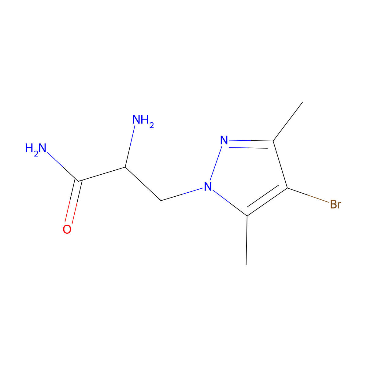 2-Amino-3-(4-bromo-3,5-dimethyl-1H-pyrazol-1-YL)propanamide molecular structure, CAS 1251387-03-7