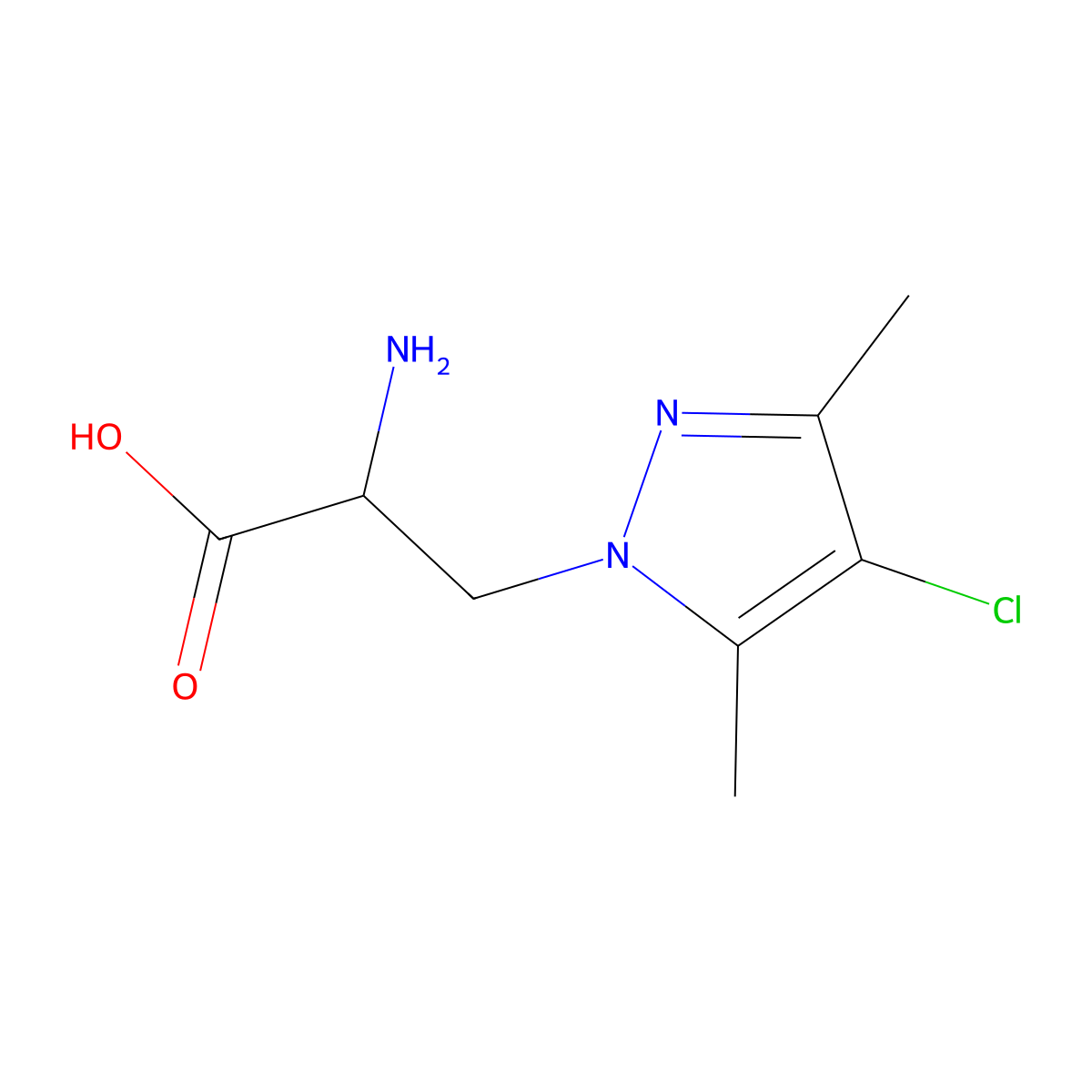 2-amino-3-(4-chloro-3,5-dimethyl-1H-pyrazol-1-yl)propanoic acid molecular structure, CAS 1251390-36-9