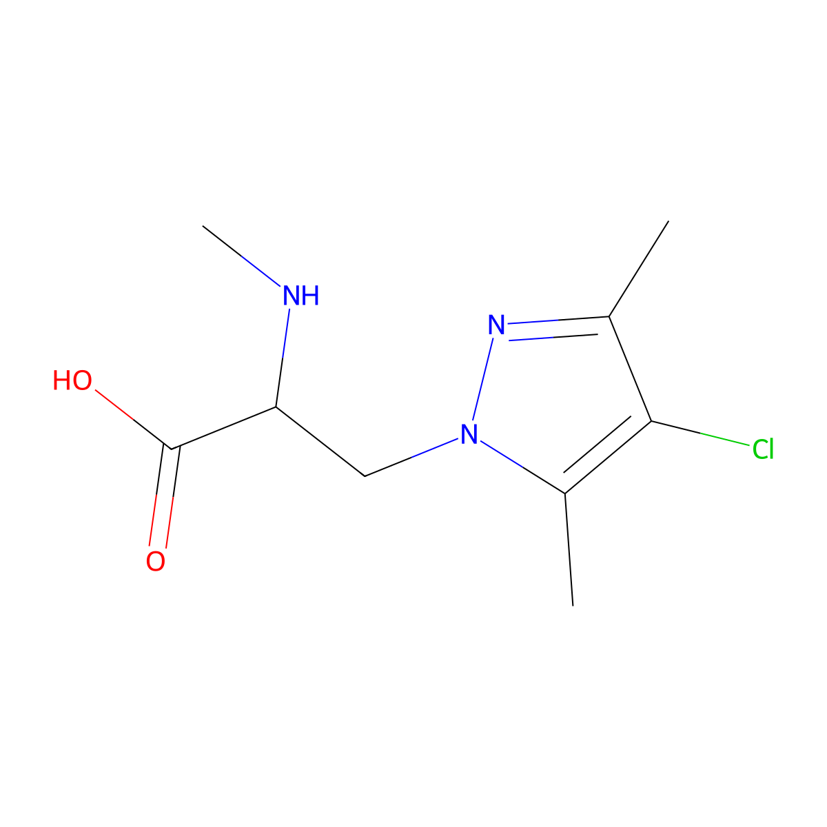 3-(4-Chloro-3,5-dimethyl-1h-pyrazol-1-yl)-2-(methylamino)propanoic acid molecular structure, CAS 1251397-41-7